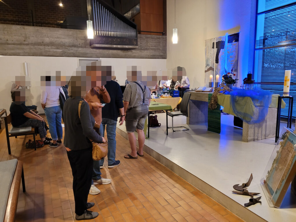 Storytelling event, people during break.