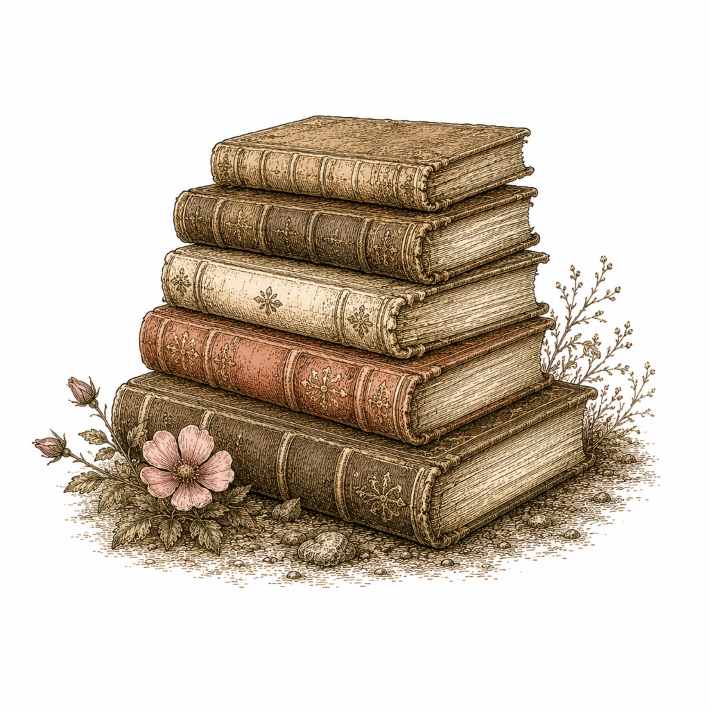 Ink and Watercolor AI Image of a book pile